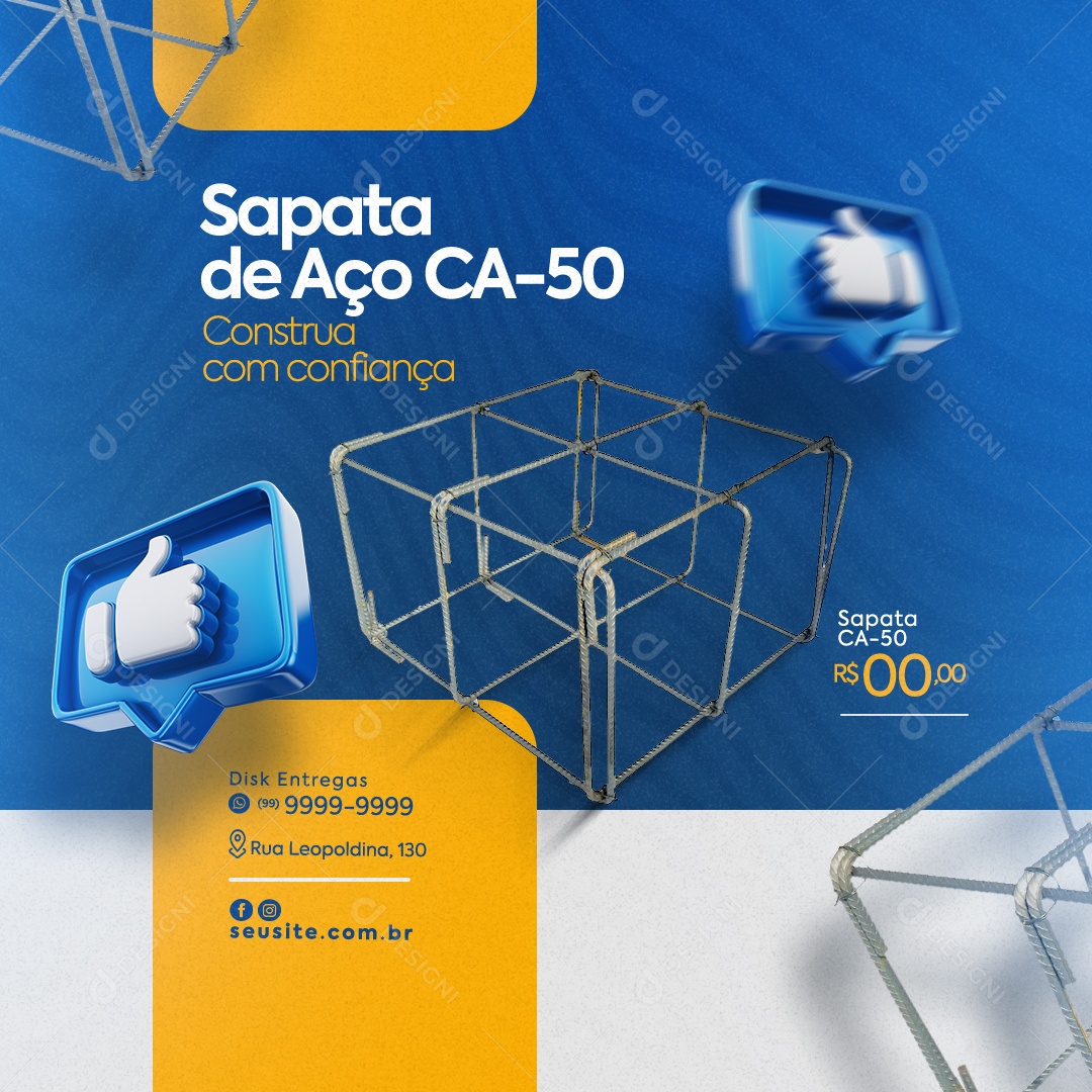 Materiais de Construção Sapata de Aço CA 50 Construa com Confiança Social Media PSD Editável
