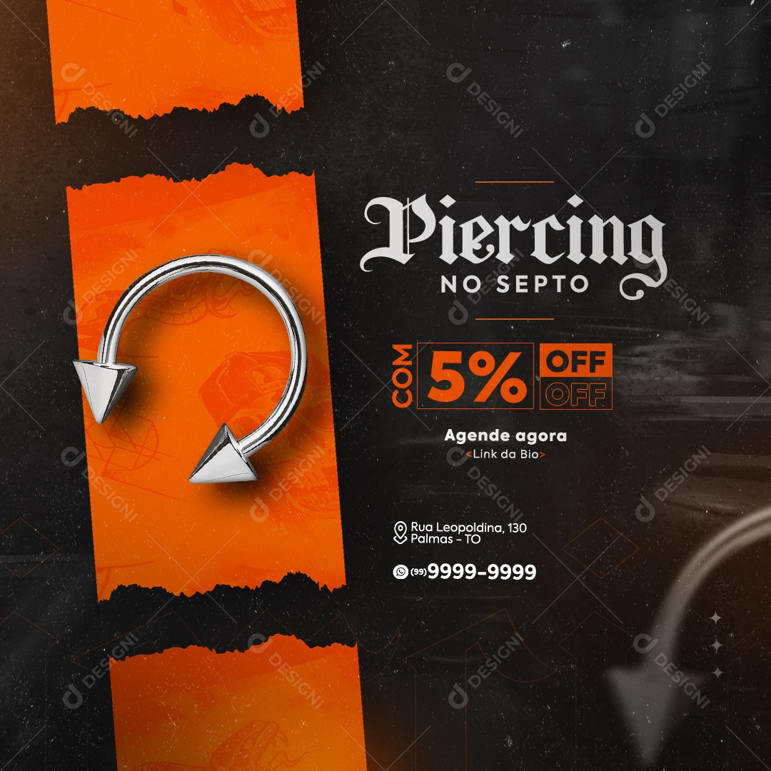Tatuagem Piercing no Septo com 5% Off Agende Agora Social Media PSD Editável