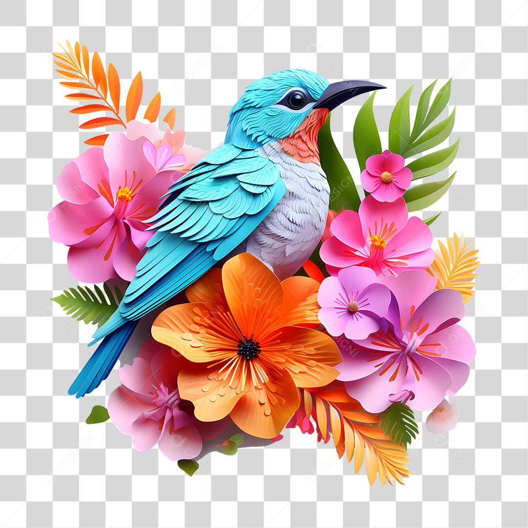 Plantas Flores Pássaro PNG Transparente