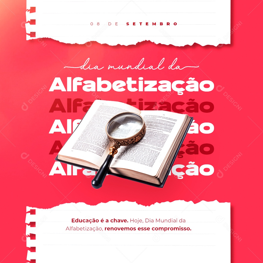 Dia Mundial da Alfabetização Educação é a Chave Social Media PSD Editável