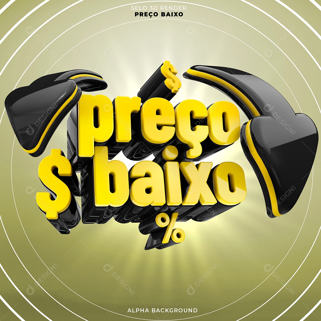 Preço Baixo Dourado e Preto Selo 3D para Composição PSD