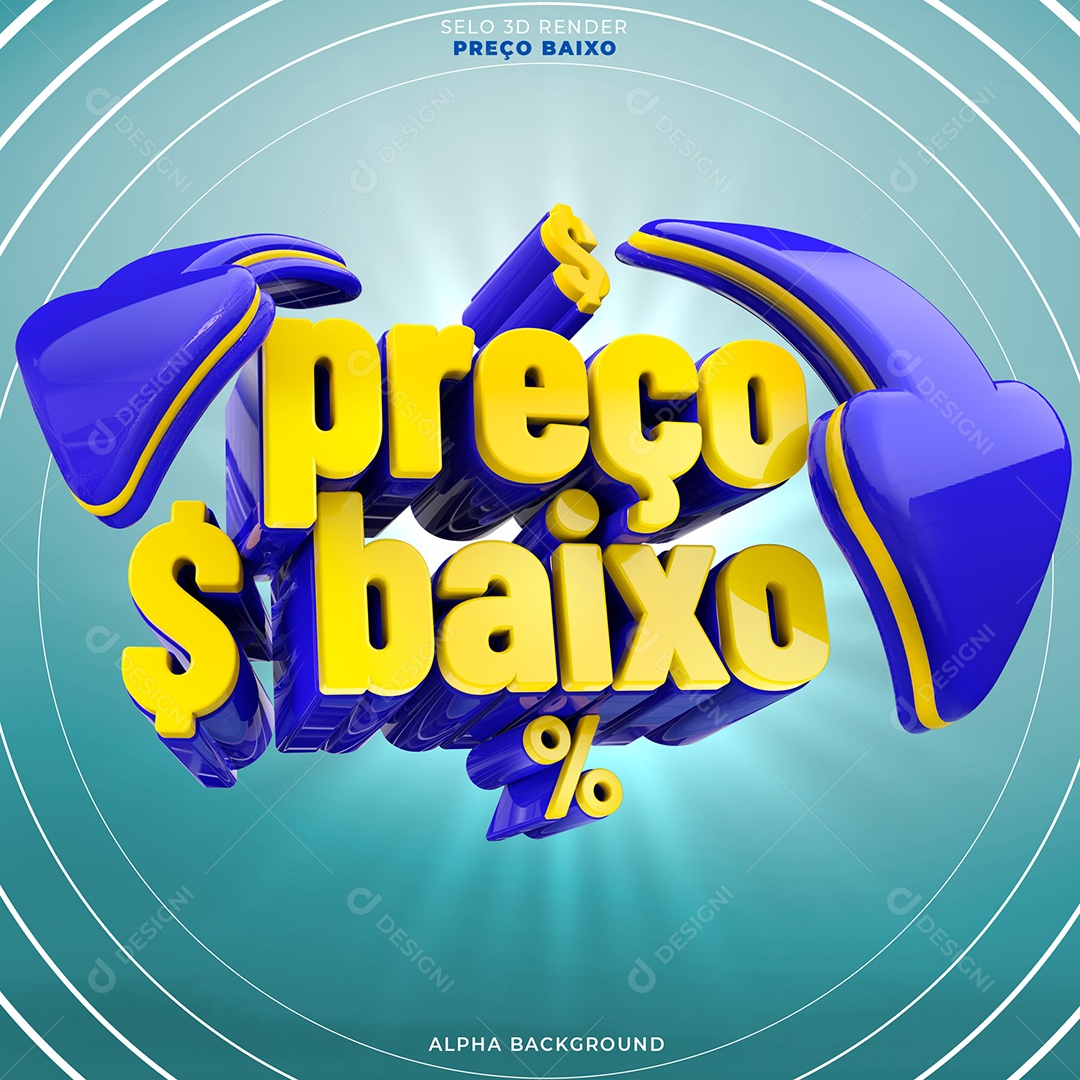 Preço Baixo Dourado e Azul Selo 3D para Composição PSD