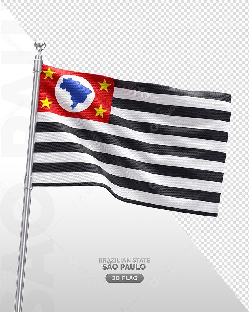 Bandeira do Estado de São Paulo Elemento 3D para Composição PSD