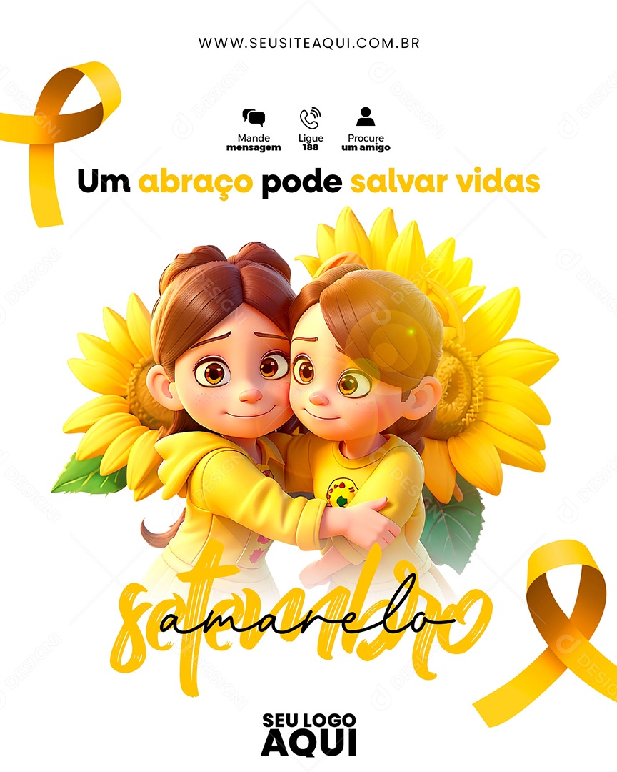 Feed Um Abraço Pode Salvar Vidas Setembro Amarelo Social Media PSD Editável