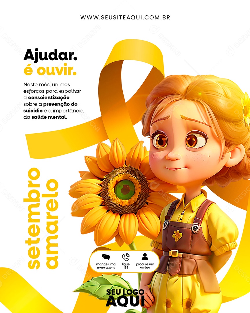 Feed Ajudar é Ouvir Setembro Amarelo Social Media PSD Editável