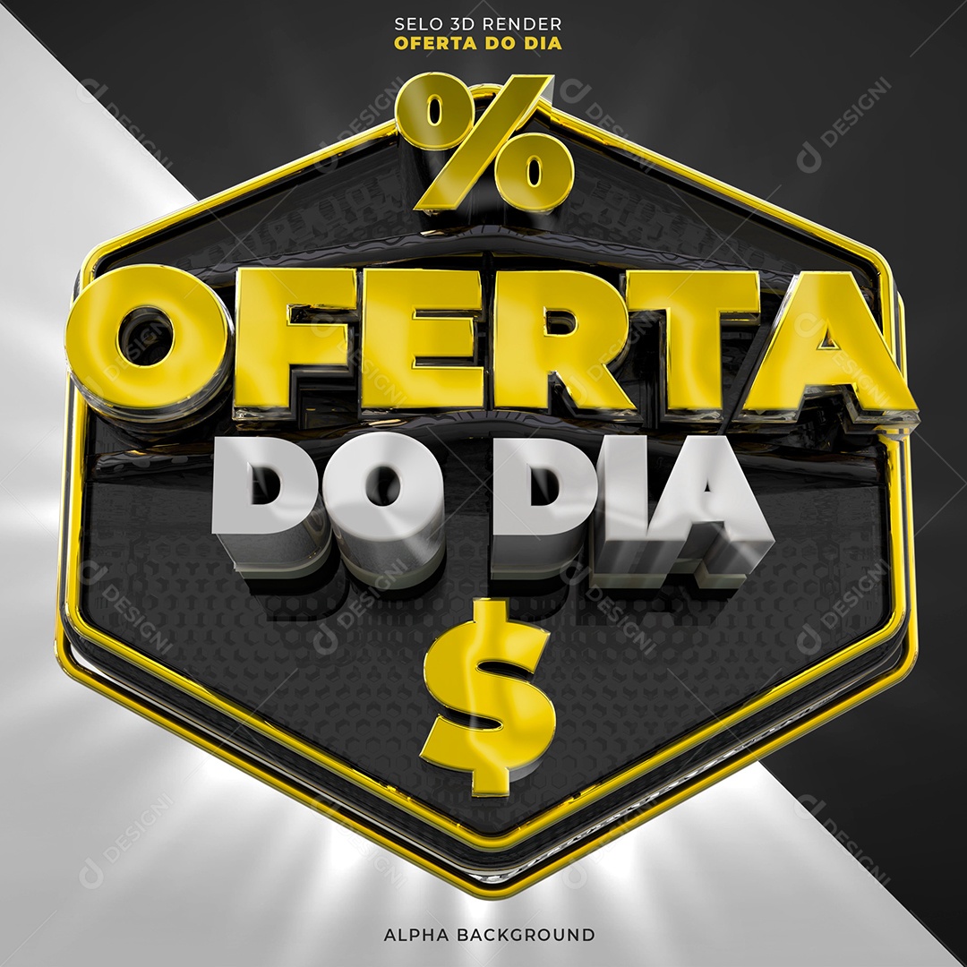 Oferta do Dia Selo 3D Preto e Dourado para Composição PSD