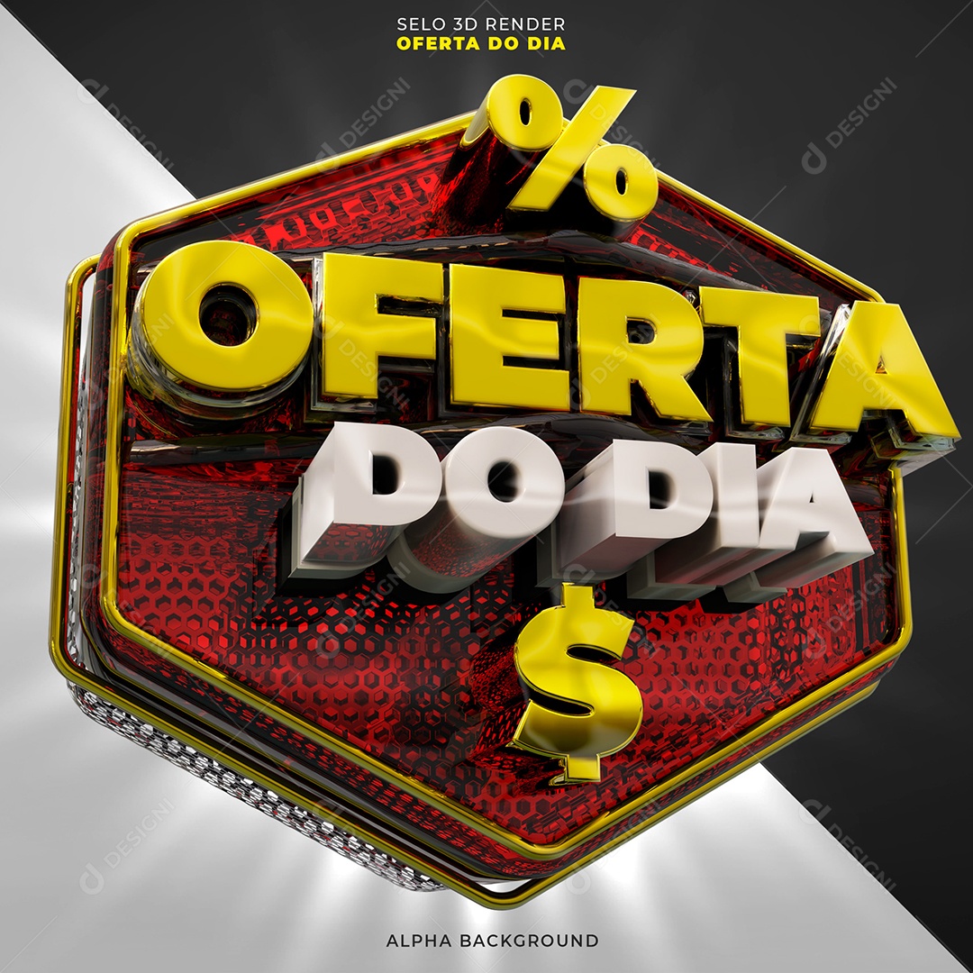 Oferta do Dia Selo 3D Vermelho e Dourado para Composição PSD