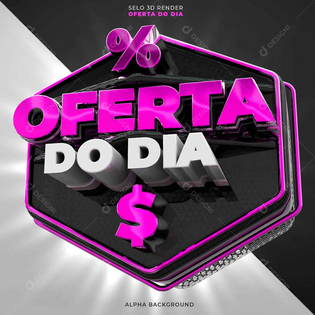 Oferta do Dia Selo 3D Roxo e Preto para Composição PSD