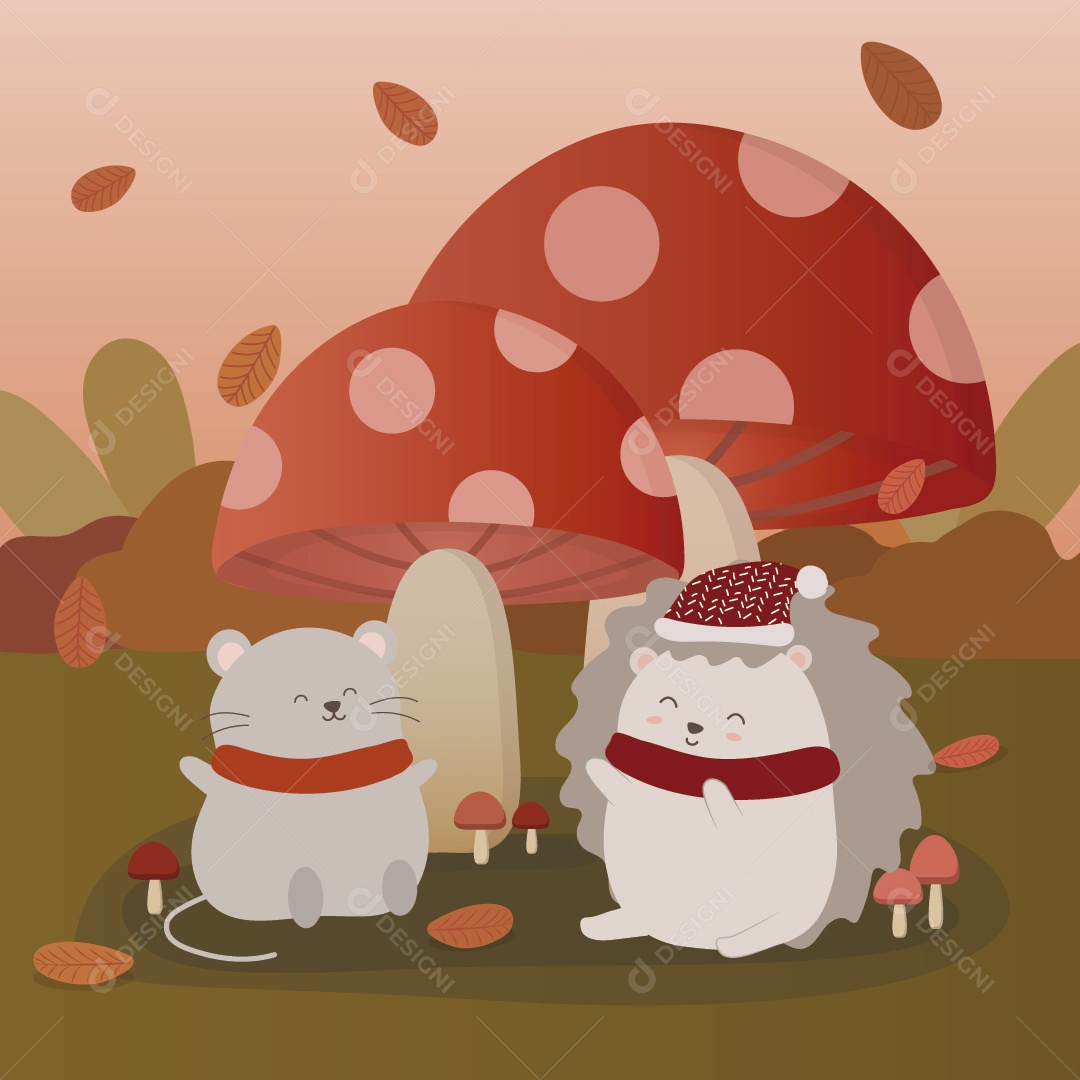 Animais Ilustrações de Outono Vetor EPS