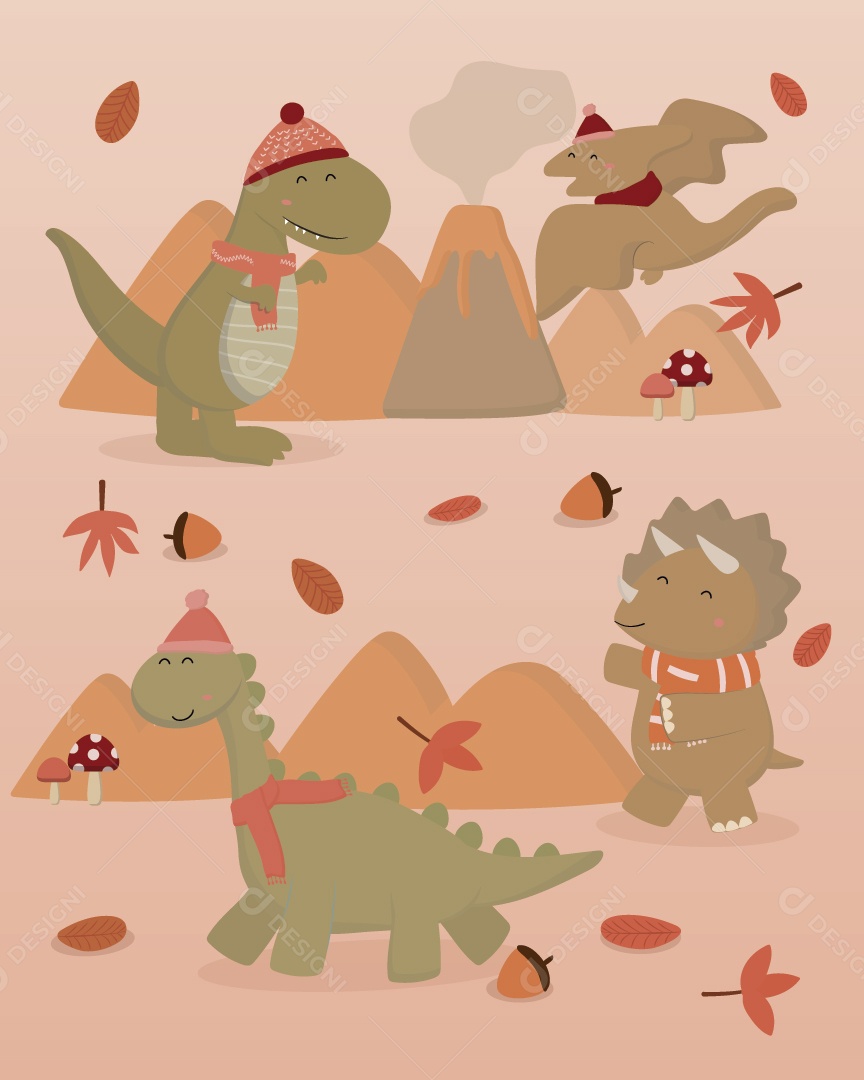 Animais Ilustrações de Outono Vetor EPS