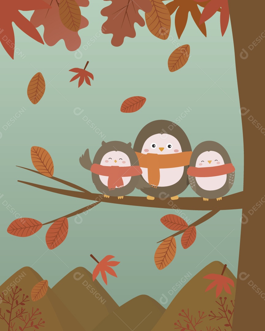 Animais Ilustrações de Outono Vetor EPS