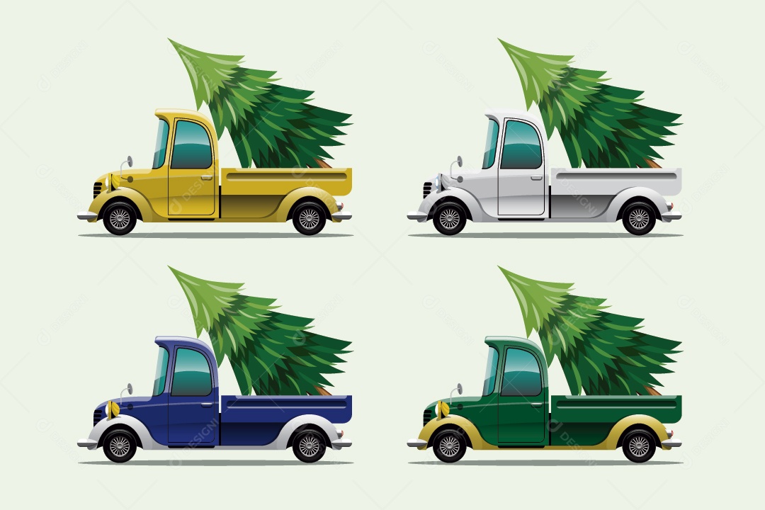 Ilustração de Carro com Arvore de Natal Vetor EPS