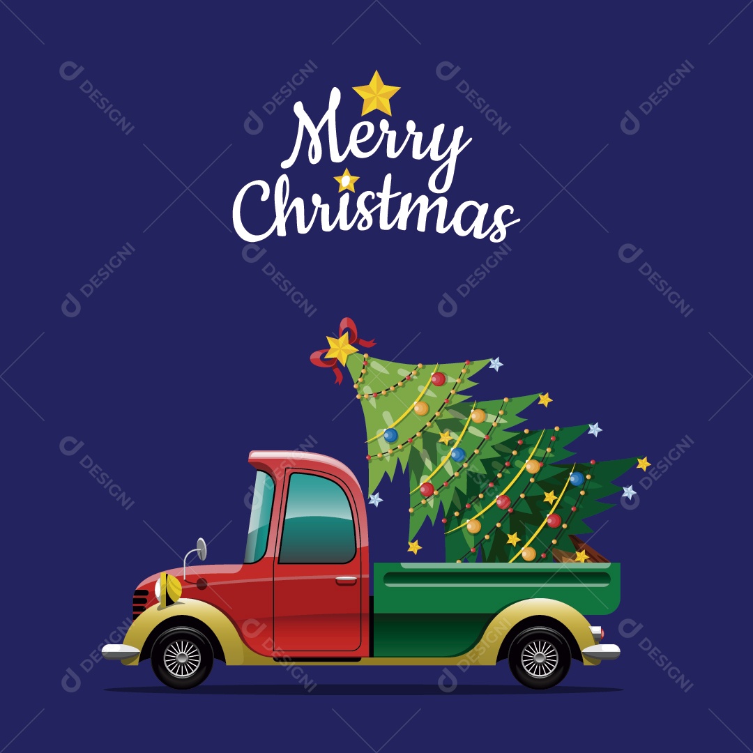 Ilustração de Carro com Arvore de Natal Vetor EPS