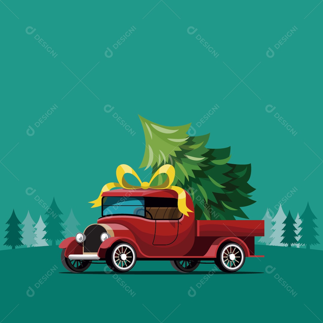 Ilustração de Carro com Arvore de Natal Vetor EPS