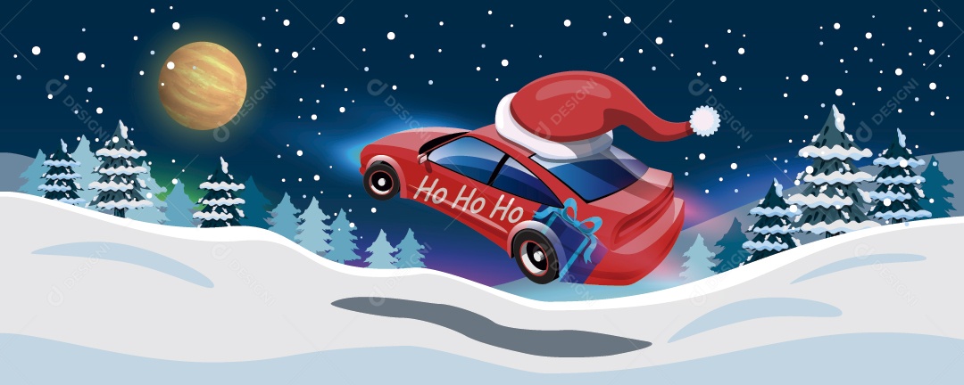 Ilustração de Natal Carro com Chapéu Vetor EPS