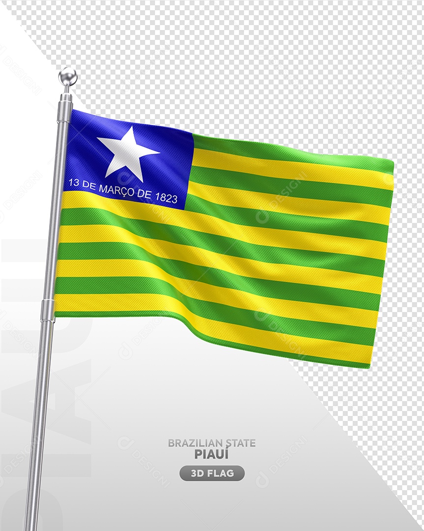 Bandeira do Estado do Piaui Elemento 3D para Composição PSD