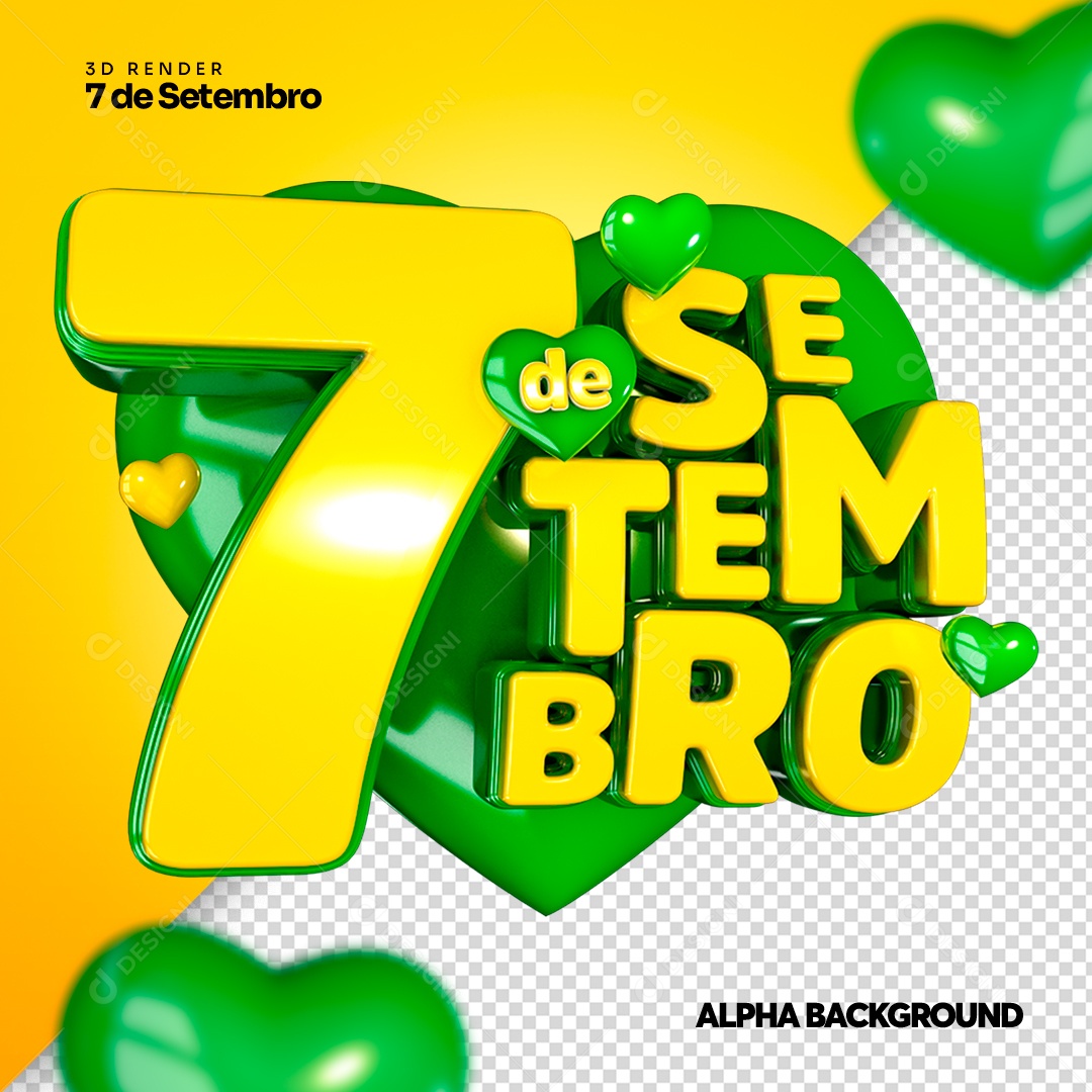 Selo 3D 7 De Setembro Selo 3D Verde e Amarelo para Composição PSD