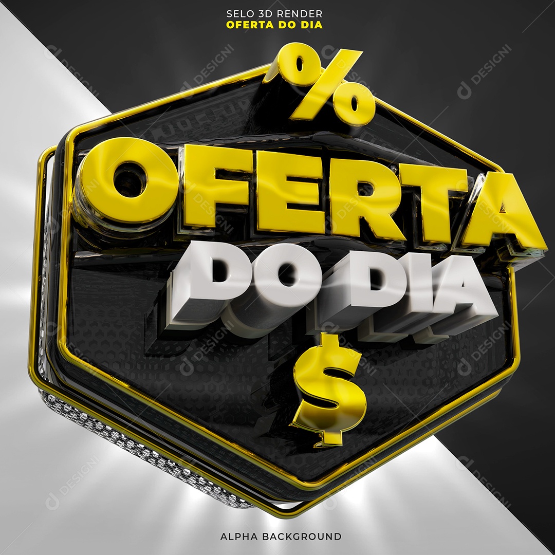 Oferta do Dia Selo 3D Dourado e Preto para Composição PSD