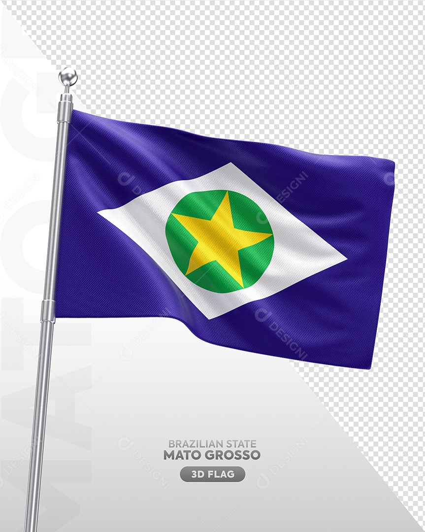 Bandeira do Estado do Mato Grosso Elemento 3D para Composição PSD