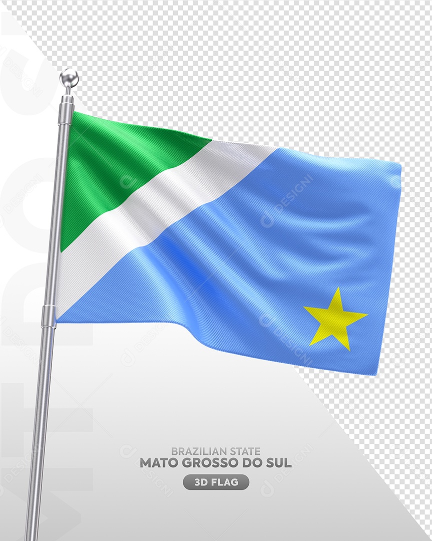 Bandeira do Estado do Mato Grosso do Sul Elemento 3D para Composição PSD