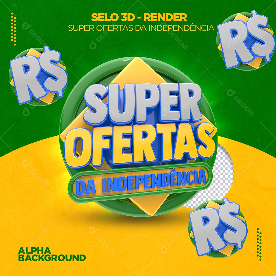 Super Ofertas da Independência Selo 3D Verde e Amarelo para Composição PSD