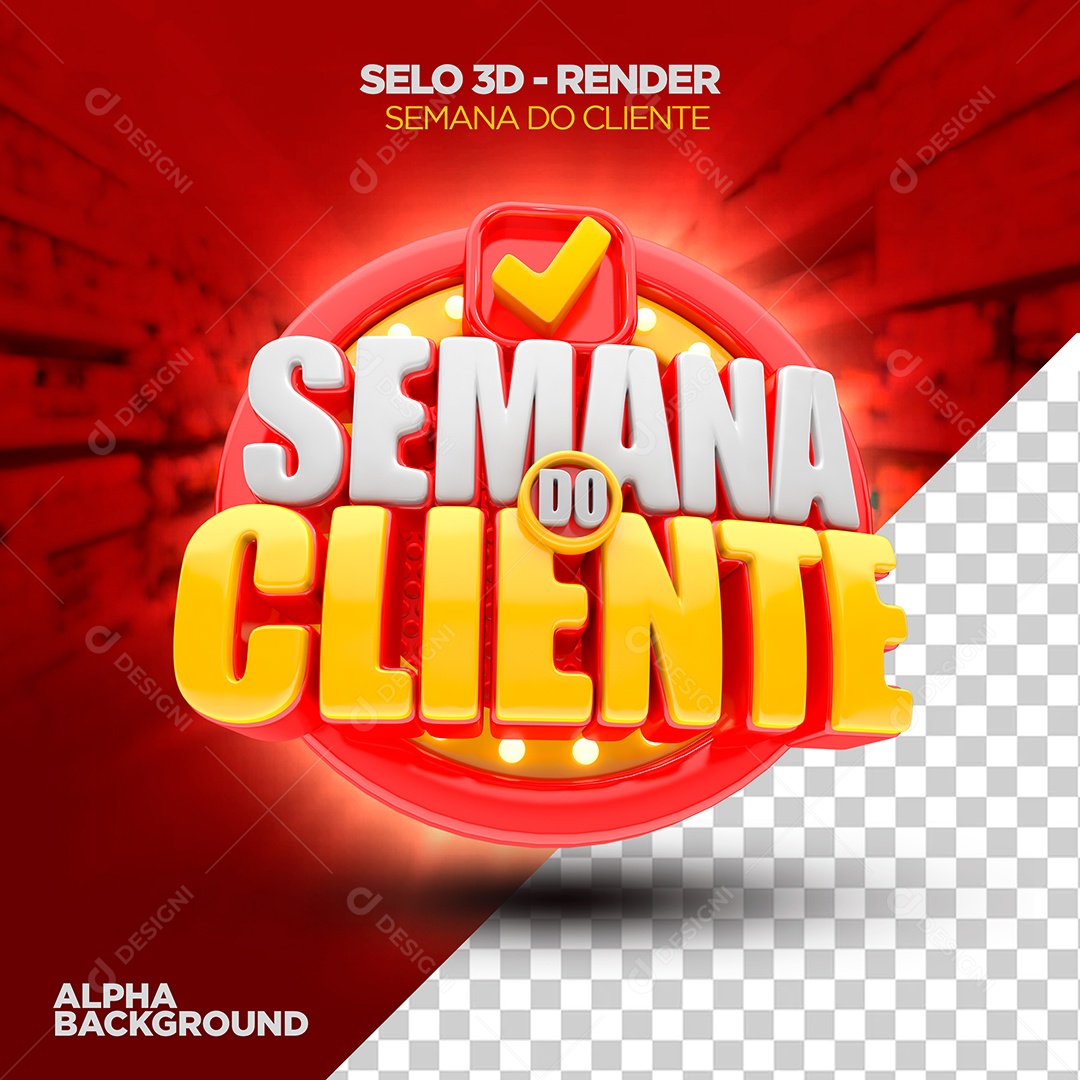 Semana do Cliente Selo 3D Vermelho e Dourado para Composição PSD