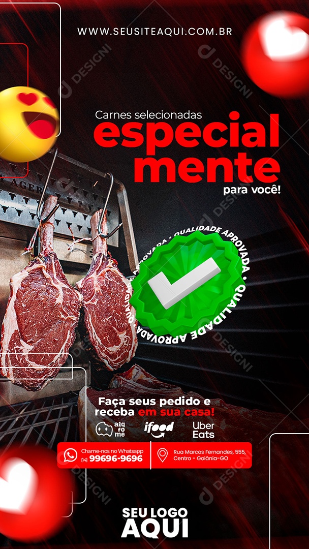 Social Media Story Carnes Selecionadas Especialmente Açougue PSD Editável