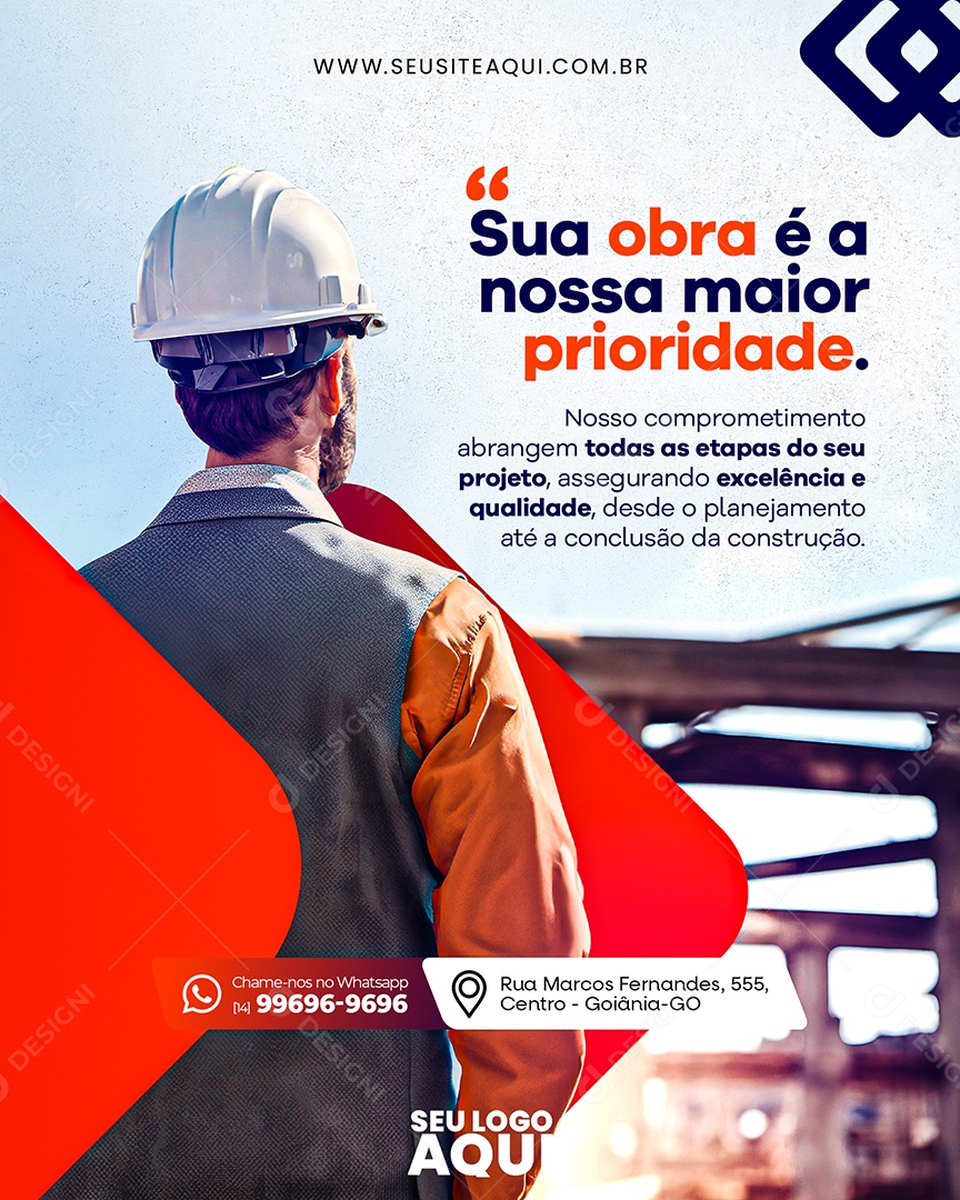 Sua Obra é a Nossa Maior Prioridade Arquitetura Social Media PSD Editável