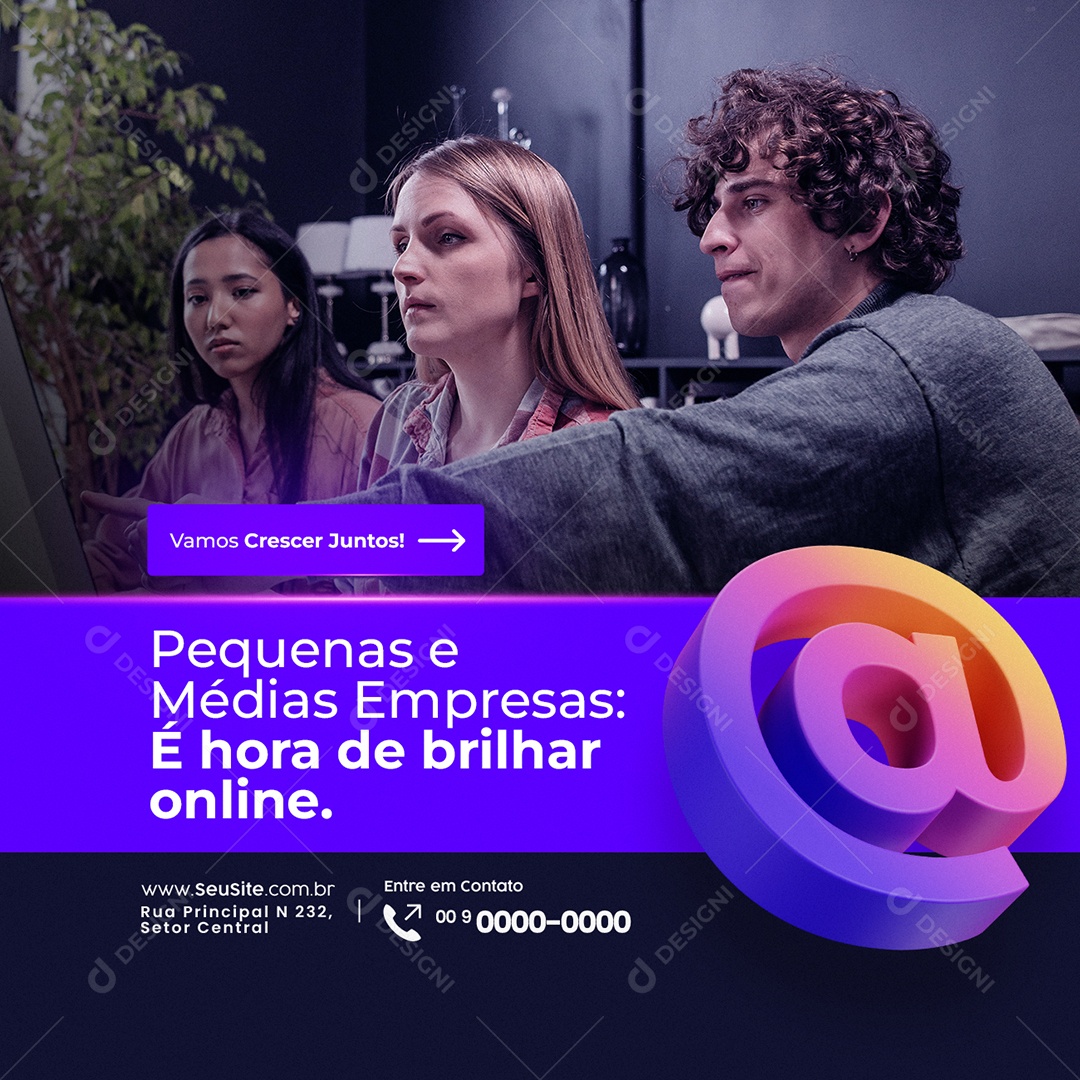 Marketing Digital Pequenas e Médias Empresas é Hora de Brilhar Online Social Media PSD Editável