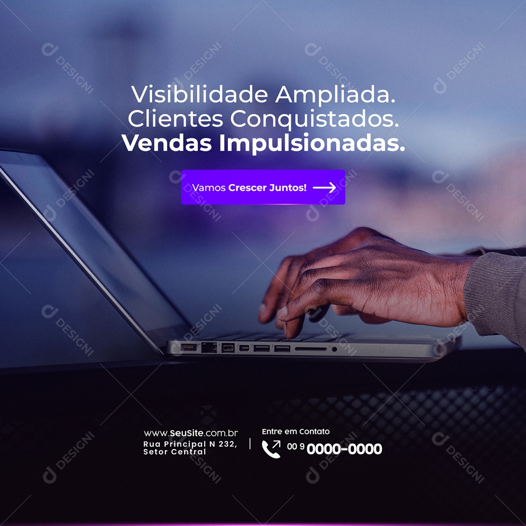 Marketing Digital Visibilidade Ampliada Clientes Conquistados Social Media PSD Editável