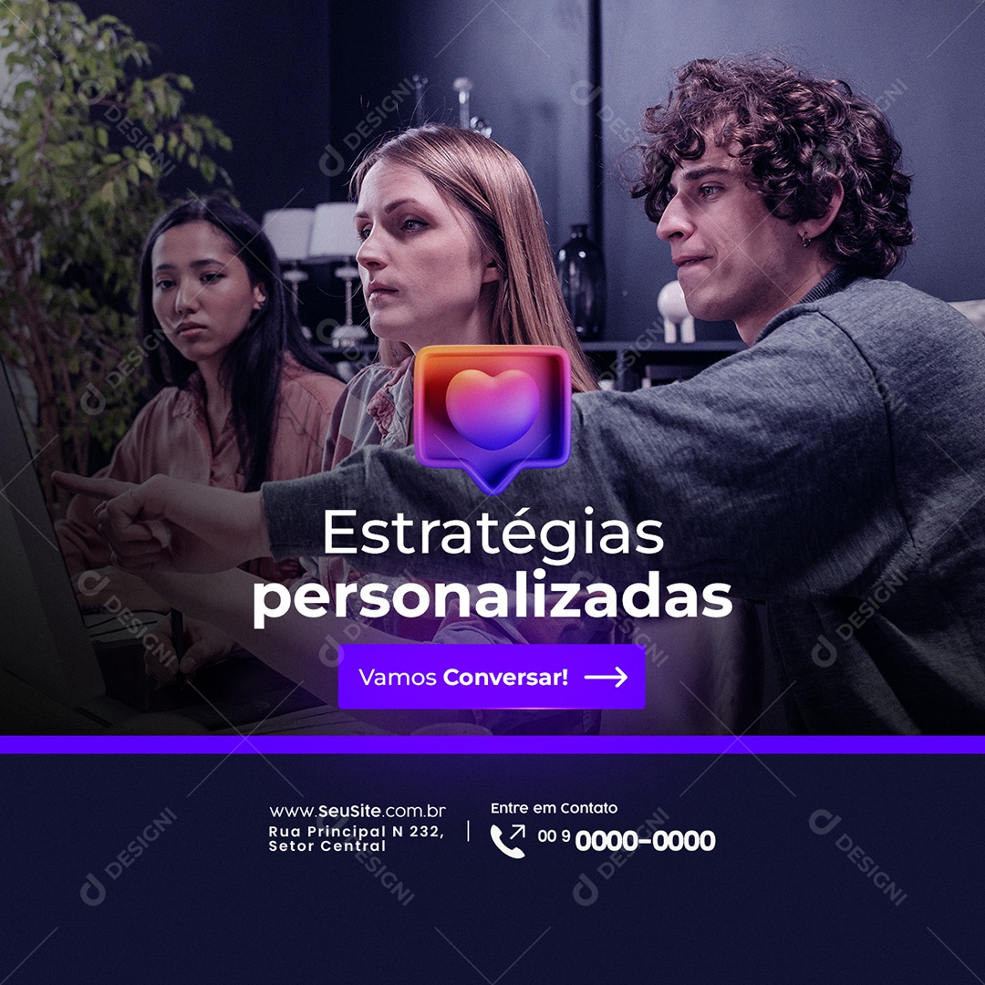 Marketing Digital Estratégias Personalizadas Vamos Conversar Social Media PSD Editável