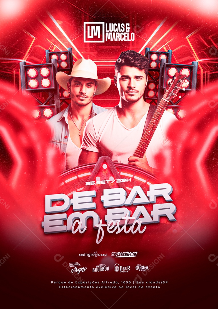 De Bar em Bar a Festa Flyer Lucas e Marcelo Social Media PSD Editável