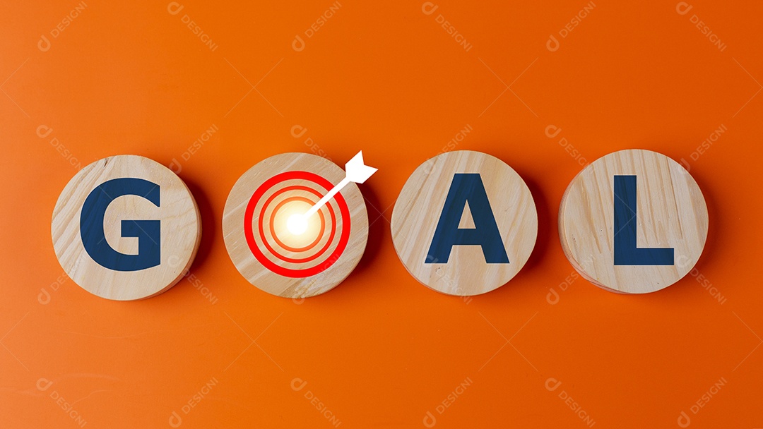 Ícone de meta alvo em blocos de madeira, processo de sucesso de crescimento empresarial, meta e alvo de realização de negócios, planejamento e desenvolvimento para a corporação.