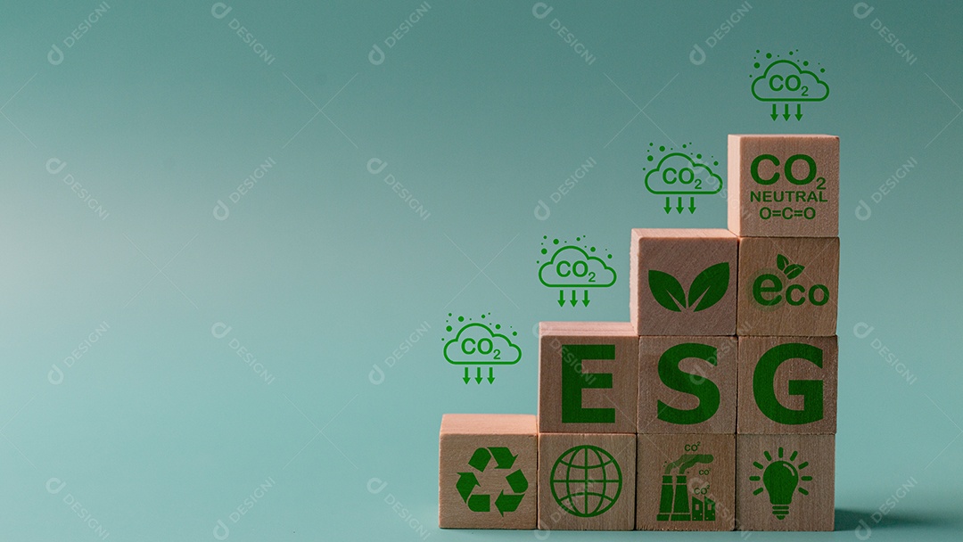 Conceito ESG de meio ambiente. ESG ou governança social ambiental. A empresa desenvolveu uma estratégia de conservação da natureza, energia verde, energia limpa
