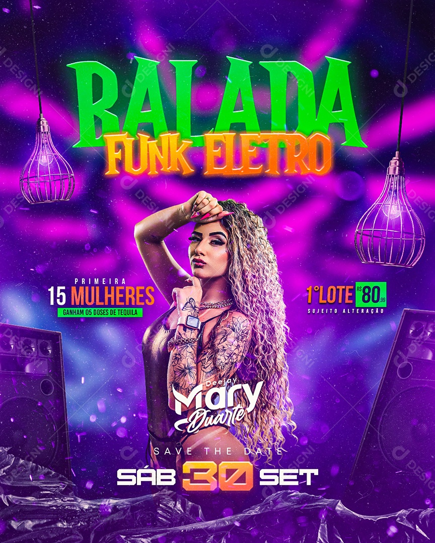Flyer Balada Funk Eletro Deejay Mary Duarte Social Media PSD Editável