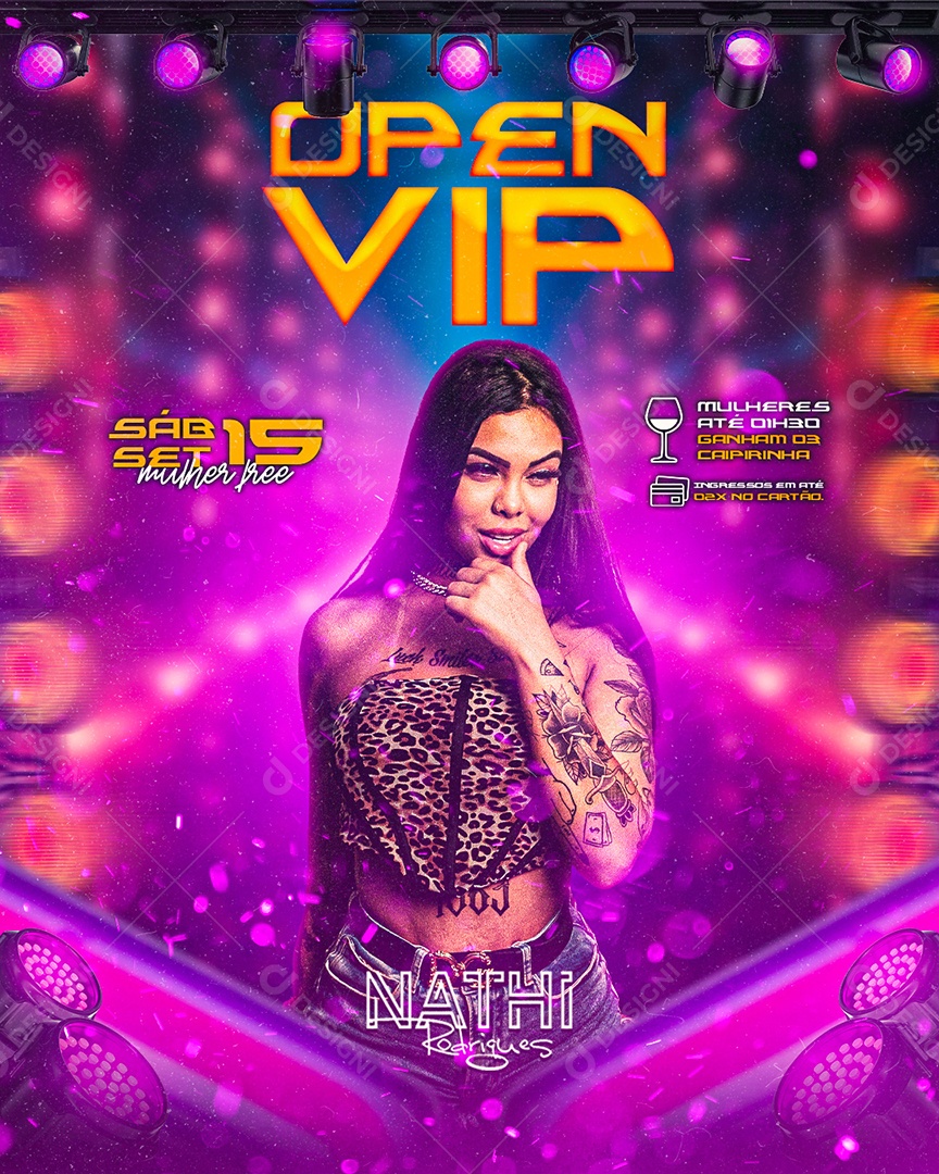 Flyer Open Vip DJ Nathi Rodrigues Social Media PSD Editável