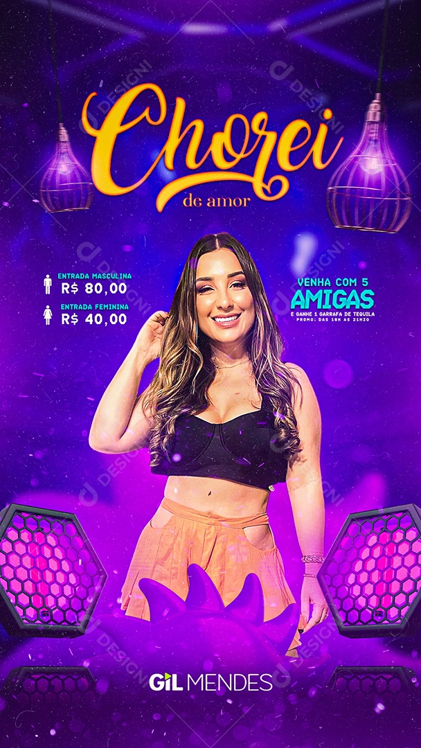 Story Flyer Chorei de Amor Gil Mendes Social Media PSD Editável