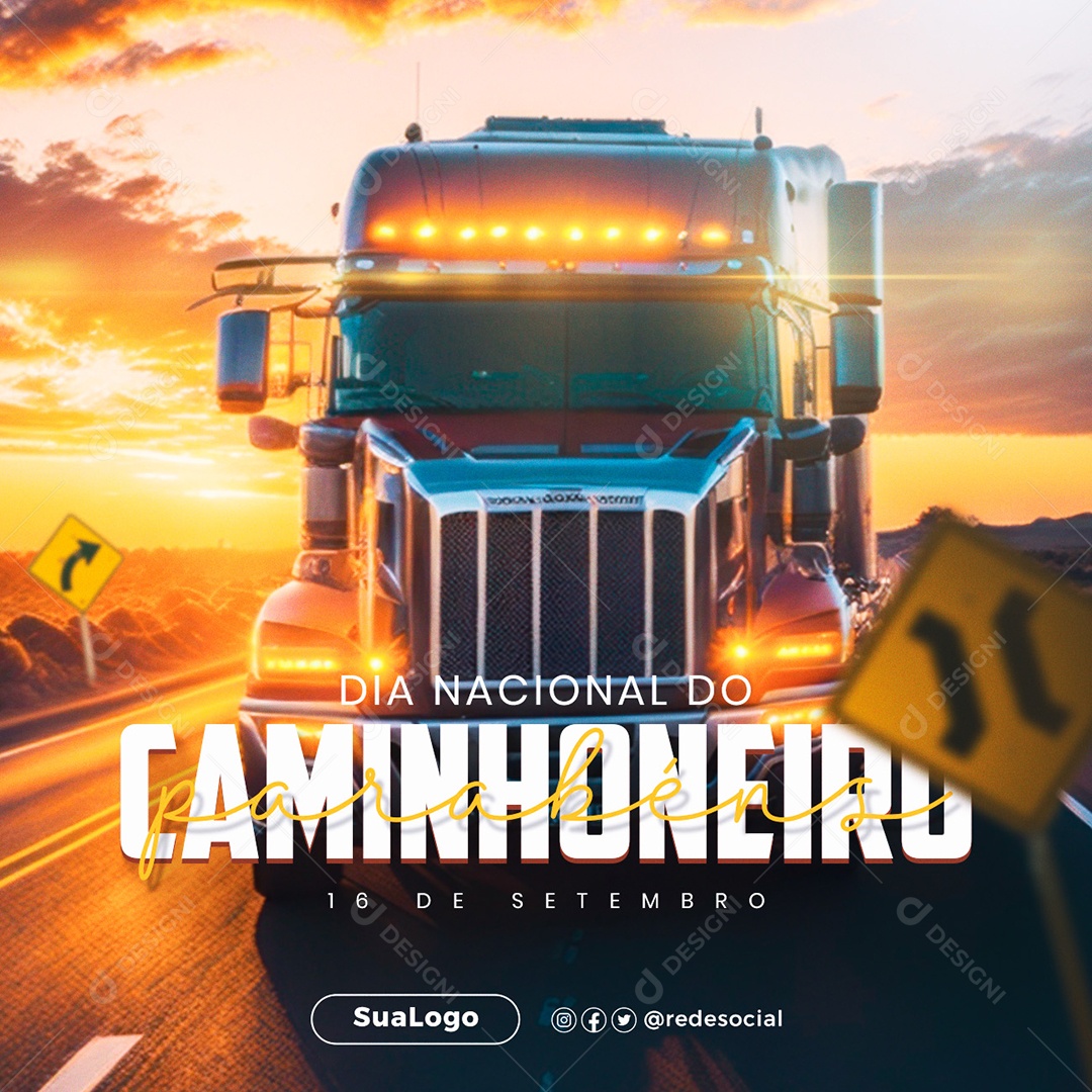 Dia Nacional Do Caminhoneiro 16 De Setembro Parabéns Social Media PSD Editável