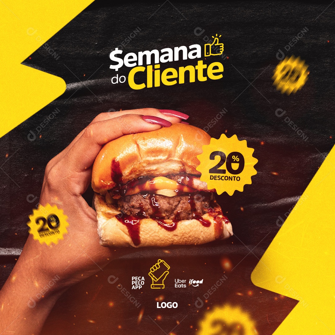 Social Media Semana Do Cliente Hamburgueria PSD Editável
