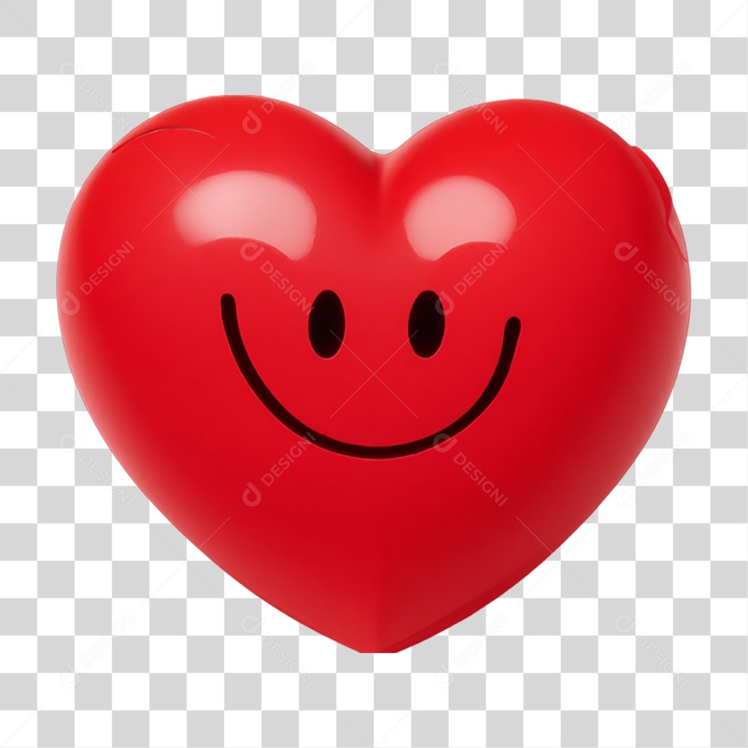 Elemento 3D Coração Sorridente Para Composição PNG Transparente