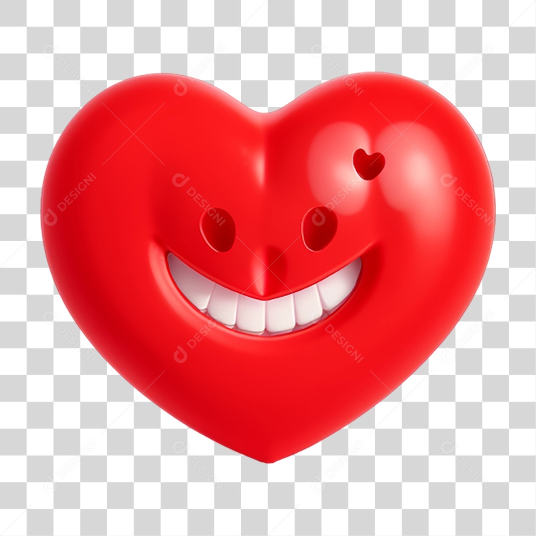 Elemento 3D Coração Sorridente Para Composição PNG Transparente