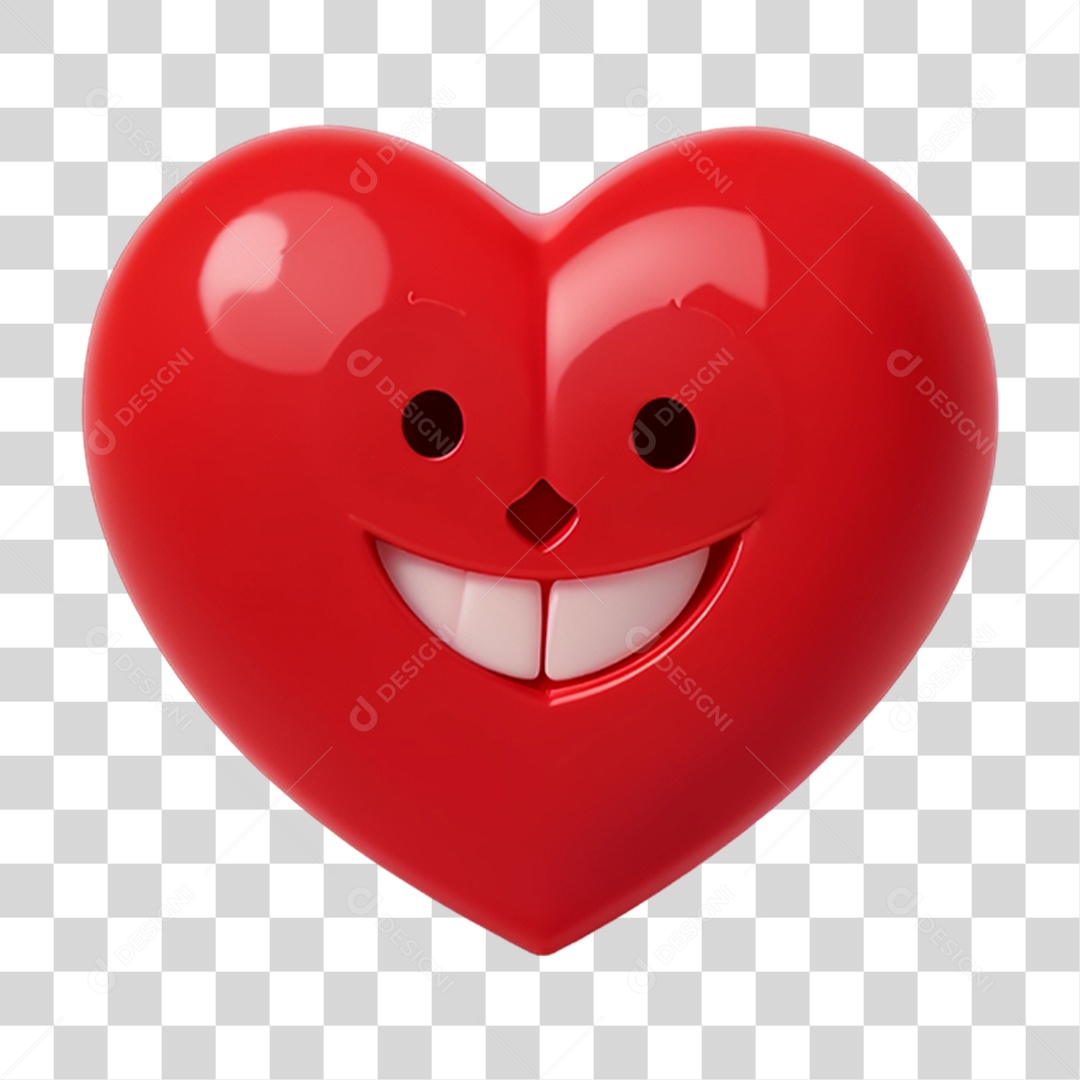 Elemento 3D Coração Sorridente Para Composição PNG Transparente