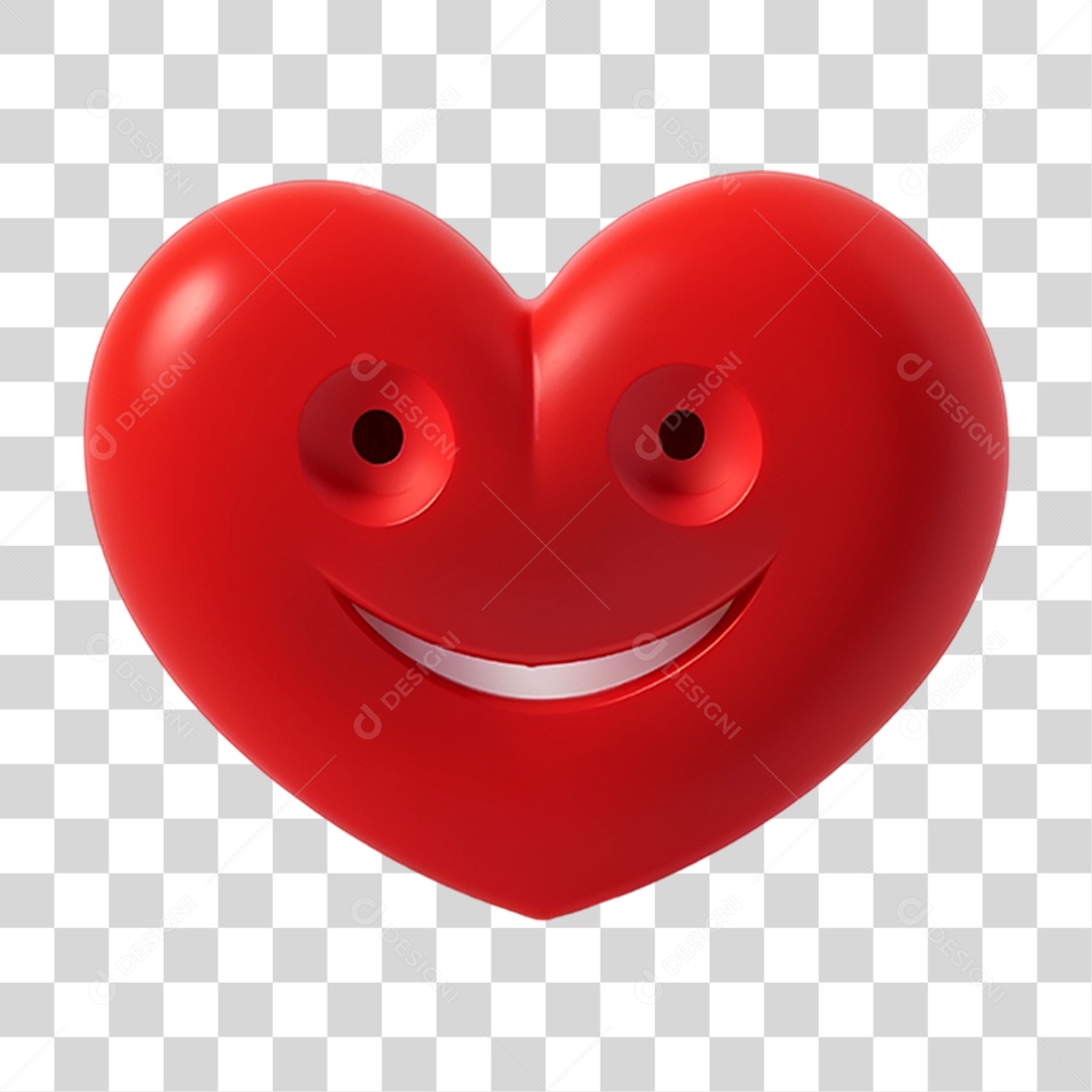 Elemento 3D Coração Sorridente Para Composição PNG Transparente