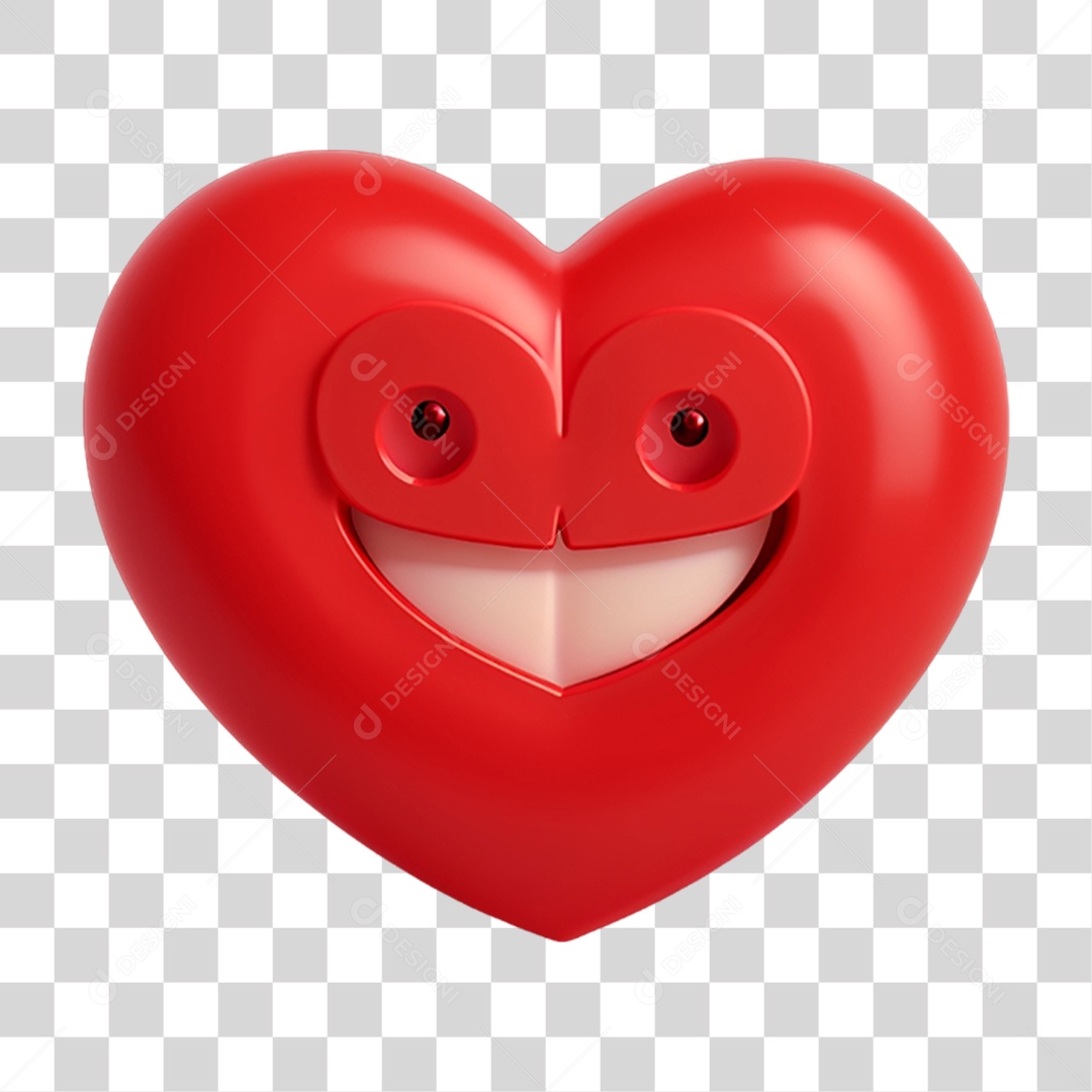 Elemento 3D Coração Sorridente Para Composição PNG Transparente