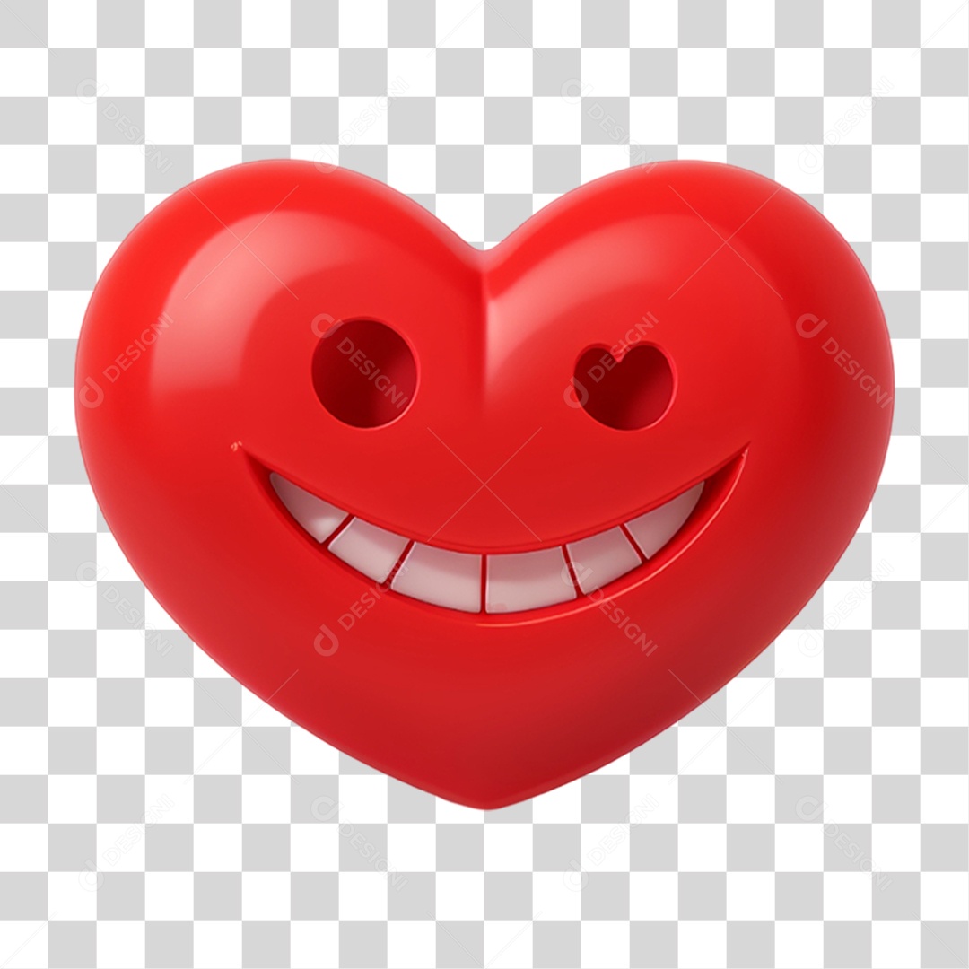 Elemento 3D Coração Sorridente Para Composição PNG Transparente