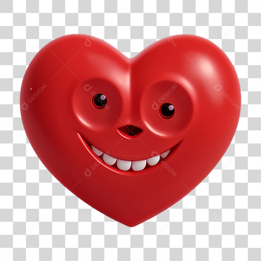 Elemento 3D Coração Sorridente Para Composição PNG Transparente