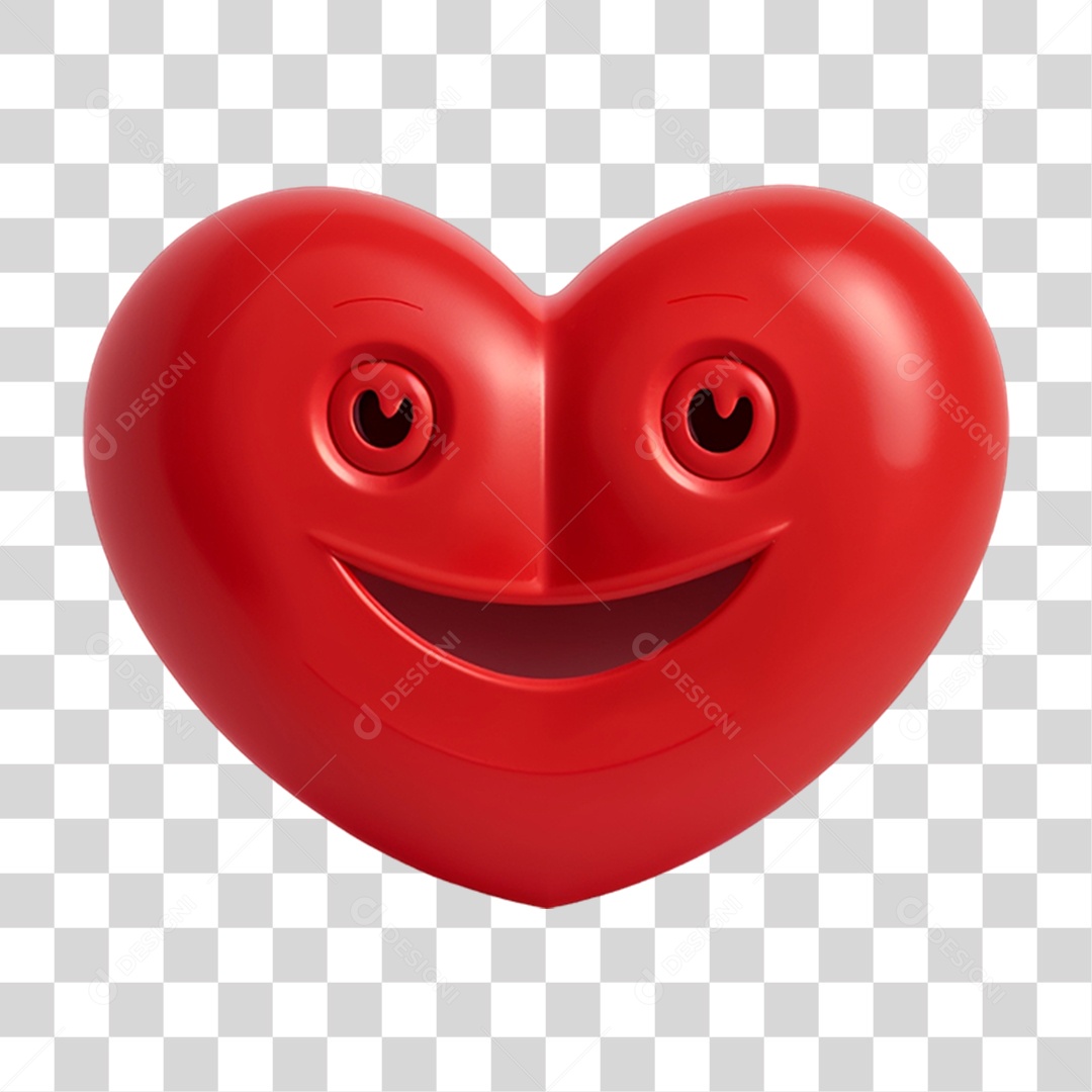 Elemento 3D Coração Sorridente Para Composição PNG Transparente