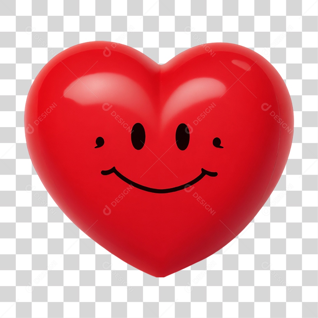 Elemento 3D Coração Sorridente Para Composição PNG Transparente