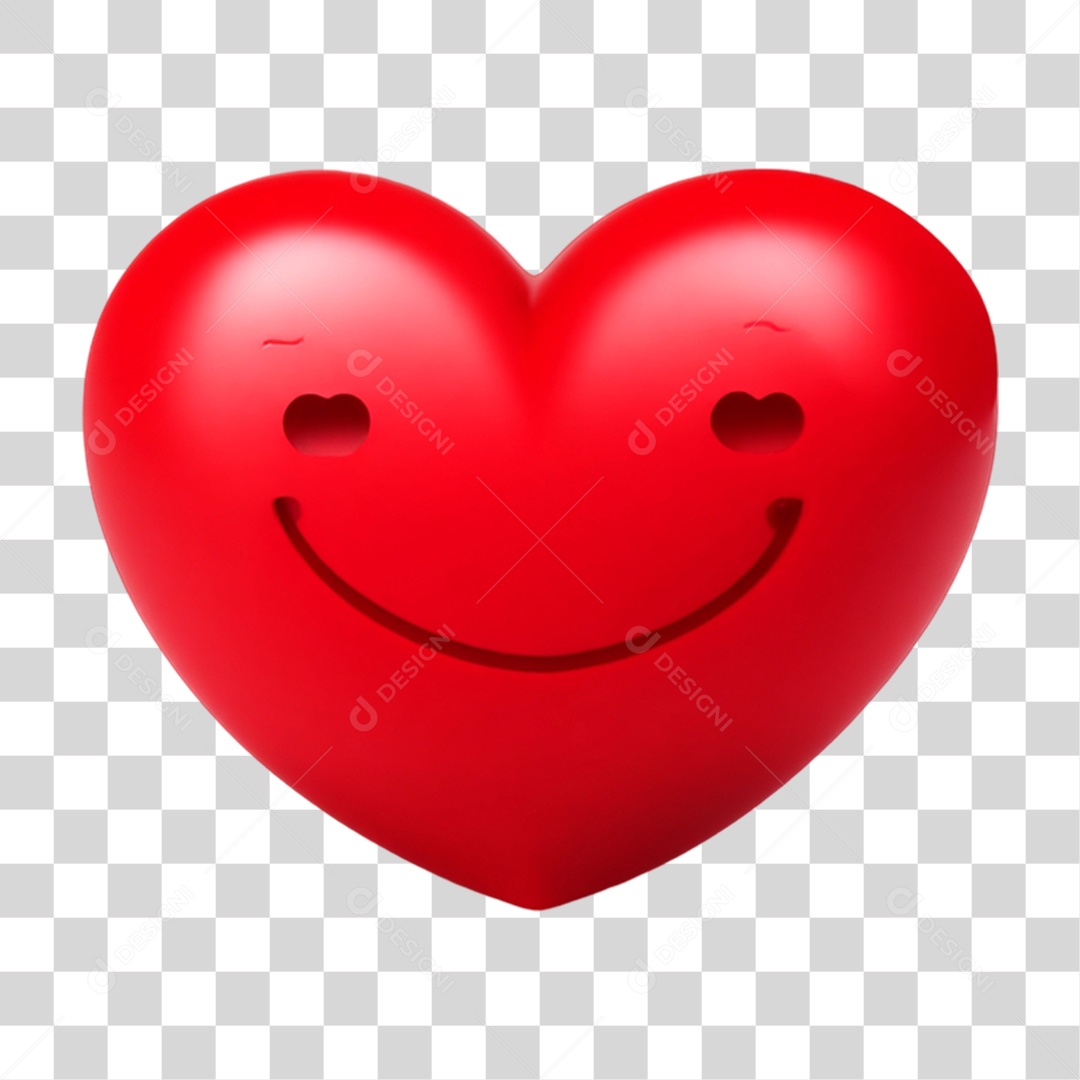 Elemento 3D Coração Sorridente Para Composição PNG Transparente