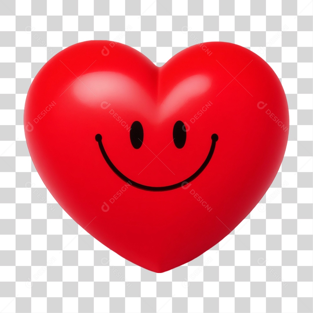 Elemento 3D Coração Sorridente Para Composição PNG Transparente